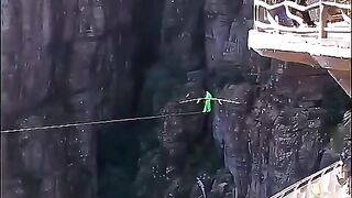 High-altitude acrobatics performance at Beidi Mountain Tourist Area.