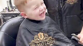 Cute Boy Laughing ???????? During Hair Cut