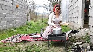 Village girl cooking routine in storm cute village girls
