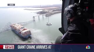 Giant crane arrives at scene of Baltimore bridge disaster.