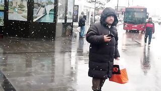 Snowfall in Baku Azerbaijan