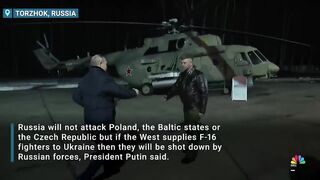 Putin says Russia has no designs on NATO countries but will shoot down F-16s supplied to Ukraine.