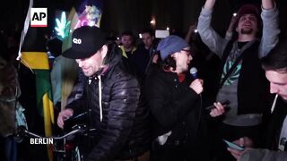 Celebrations at Brandenburg Gate at midnight as Germany's legalization of cannabis comes into force.