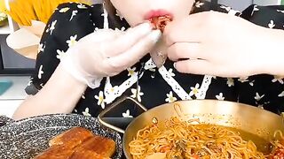 Beautiful Chinese girl eating Yammy food