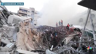 Video shows destruction from deadly airstrike near Iranian Embassy in Syria.