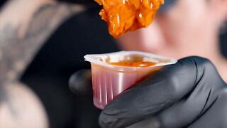 Popeyes Chicken Tender Dippend in sweet heat sauce | Asmr Mukbang Eating Video