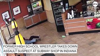 Former high school wrestler subdues man who allegedly caused disturbance in a Subway restaurant.