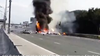 Gas cylinder exploded on the road.