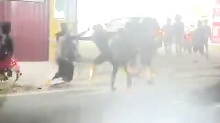 a fistfight with a group of street thugs