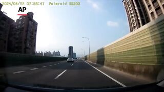 Dashcam captures moment earthquake strikes Taiwan.