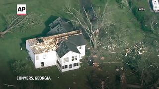 Aerial video shows storm damage near Atlanta, Georgia.