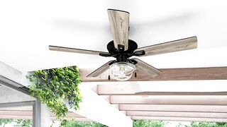 Prominence Home Abner, 52 Inch Modern Farmhouse Indoor Outdoor LED Ceiling Fan with Light, Pull Chain, Three Mounting Options, Amazon