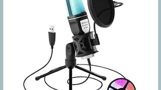 USB Condenser Microphone for PC, Laptop RGB Gaming Mic for Streaming, Podcast