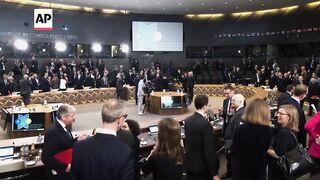 NATO foreign ministers hold roundtable meeting as organization marks its 75th birthday.
