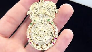 Real Gold Aztec Calendar & Eagle Warrior Pendant