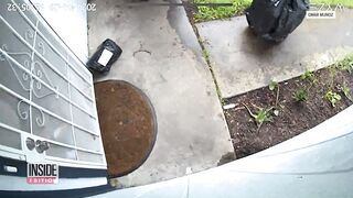 Alleged Porch Pirate Wears Garbage Bag to Steal From House.