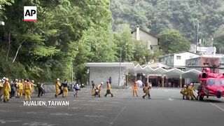 Search for family feared trapped in rockslide after Taiwan earthquake.