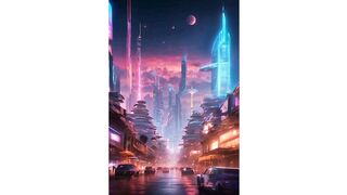 A modern urban city at night