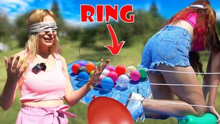 2 Girls vs Ring Of Balloons Challenge