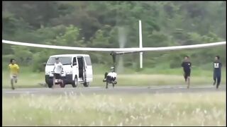 A group of Japanese student built this flying cycle , which can fly just by pedaling.