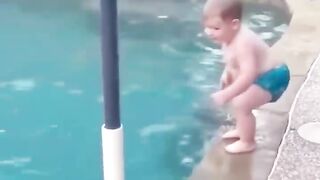 BABY JUMPS IN POOL!.