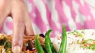 spicy noodles and rice eating food