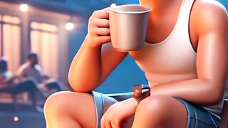 Animasi santai minum kopi