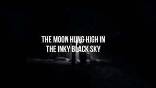 The moon hung high in the inky black sky
