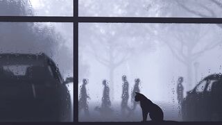 Cat by a window while it rains outside - AdalineTV