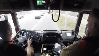 Firefighters driving to a call