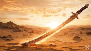 Burning sword in desert
