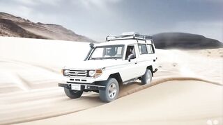 Car driving in desert.