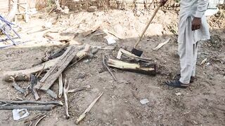 Indigenous way of cutting wood as people used to cut it in olden times.