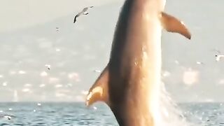 Two dolphins are playing fish in Istanbul Strait
