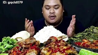 mukbang 2 ducks with sambal gami Lalapan cassava leaves (mang check usman)