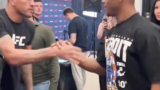 Jamahal Hill asks Alex Pereira his commemorative UFC 300 Hoodie days before their Main Event title fight.