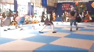 Dad notices his daughter hasn't got a dance patner so he jumped in