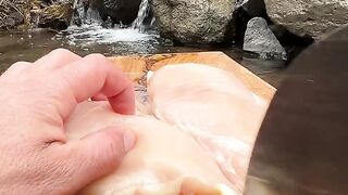 Cooking marinated chicken tacos
