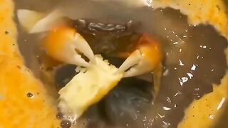 Crab that is being cooked is delicious to eat