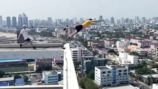 obstacle free runner aka parkour professionally shows the action remember don't try it because it is dangerous