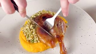 Duck Confit with Carrot-Orange Puree and Barley