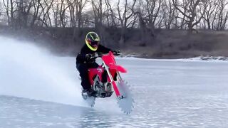 Amazing  motorbike driving in the field.