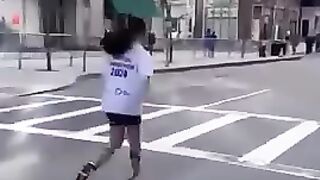Yana Stepanenko, a 12-year-old double amputee  running the Boston Marathon.