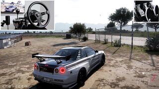 Forza Horizon 5 - Drifting Skyline R34 in City (w/900° Steering Wheel Setup)