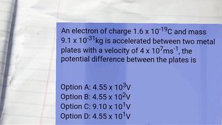 #PHYSICS..  an electron of charge 1.6 x 10^-19C..the potential difference between the plate is