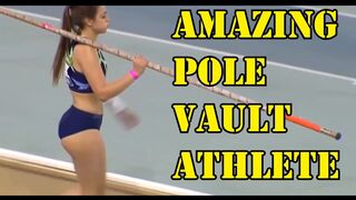 Gorgeous athletic Spanish girl pole vaults