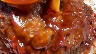 Chinese street food cooking pork delicious