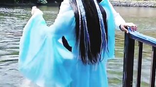 lovely girl enjoying water game with his boyfriend