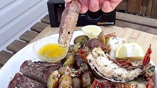 Biggest steak, lobster and loaded potatoes platter I ever cooked