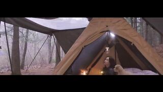 Camping alone in the forest | small and comfortable tent under the big tent | Grilled fish
